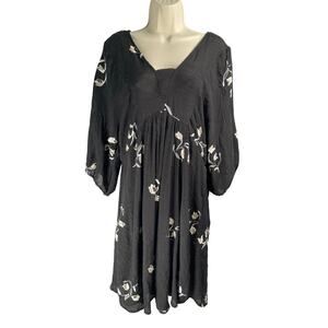 Hope Springs Dress Womens Large Black Gauzy Floral Embroidery Boho Beachy